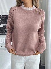 New lace round neck pullover long sleeved autumn and winter knitted sweater voguable