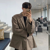 Plaid Blazer Men Oversized Fashion Society Mens Dress Jacket Korean Loose Casual Suit Jacket Mens Office Formal Jackets M-2XL voguable