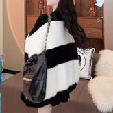 Voguable Soft Sweet Women's Clothing Knitted Sweaters Cardigans Autumn Winter Loose Striped Coat Thicken All-match Contrast Color Tops voguable
