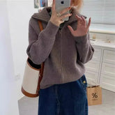 Autumn and Winter Lazy Style High Neck Thickened Knitted Cardigan Korean Instagram Zipper Sweater Flip Neck Sweater for Women Pbong