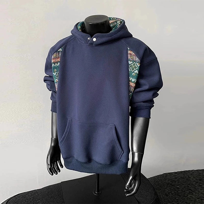 New American Retro Men's Hooded Sweatshirt Casual Harajuku Navy Patchwork Long Sleeve Pullover Autumn High Quality Hoodies M-3XL voguable