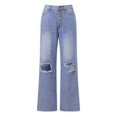 Voguable y2k Denim Pants Fashion Women Clothes Solid Color High Waist Wide Leg Loose Fit Ripped Jeans Casual Trousers Streetwear voguable