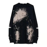 Y2k Grunge Black Ripped Sweater Vintage Women Distressed Knitted Jumper Gothic Oversized Knitwear Korean Fashion Autumn Tide Top voguable