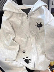 Cartoon Print Cute Hoodies Women Vintage Long Sleeve Loose Kawaii Sweatshirt Japan Retro Casual Pockets Female Gray Y2K Tops New voguable