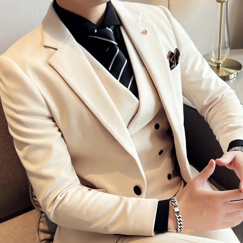 Voguable 5XL (Blazers+Vest+Pants) Men Groom Wedding Dress Suits/Male Slim Fit High Quality Solid Color 3 Piece Suits Men Tuxedos Jackets voguable