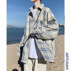 Spring Autumn New Fashion Turn-down Collar Long Sleeve Plaid Blouse Men's Clothing Korean All-match Simplicity Button Y2K Shirts voguable