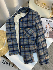 Thick Warm Elegant Tweed Jacket Women Slim Vintage Long Sleeve Winter Coat Korean Casual O Neck Female Retro Sweet Tops New voguable