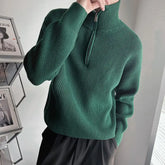Voguable Knitted Sweaters for Men Zipper Plain Man Clothes Pullovers Green Zip-up Solid Color Collared Tops Overfit Jumpers S A Fun Ugly voguable