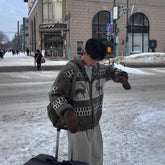 American Retro Christmas Sweater Men Hooded Patchwork Jacquard Elk Christmas Zipper Knitted Sweater Men Cardigan Coats voguable