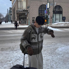 American Retro Christmas Sweater Men Hooded Patchwork Jacquard Elk Christmas Zipper Knitted Sweater Men Cardigan Coats voguable