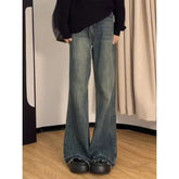 Voguable American Retro High-waisted Extended Bootcut Jeans Women in Autumn New Loose Slimming Raw Ee Wide-leg Floor-length Pants voguable