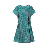 Short Sleeve Floral Print Chic Women Dress Bandage Chic Vacation Casual Summer Dress Chiffon 2025 New High Wasit Female Clothing voguable