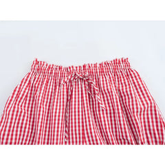 Women Cute Lace Trim Plaid Shorts Low Waist Y2k Pajamas Short Pants Summer Casual Homewear