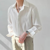 Black Apricot White Long-sleeved Shirt Men Fashion Social Mens Dress Shirt Korean Loose Casual Pleated Shirts Mens Formal Shirt voguable