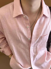 Voguable Casual Cotton Long Sleeve Pink Shirt for Men Vintage Loose Fit Workwear Shirt Breathable Youthful Style Four Seasons Universal voguable