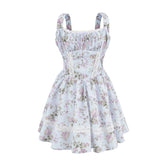 Floral Print Tank Mini Dress Women Lace Spliced O Neck Sleeveless A-line Holiday Casual Summer Dresses Party Robe voguable