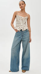 Fashion Polka Dot Print Camisole 2025 New Backless Lace-up Beige Sexy Summer Tank Chic Ruffle Patchwork Slim Top Vest For Women voguable