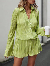 Voguable Casual Loose Solid Pleated Shorts Suit for Women Fashion Lapel Long Sleeve Shirt High Waist Shorts Set Summer Y2K Street Outfit voguable
