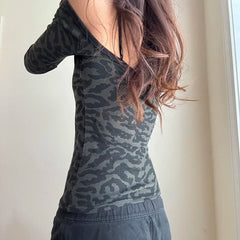 Leopard Print Black T Shirt Women Lace Patchwork Full Sleeve Tee y2k Chic Off-shoulder Cropped Top Vintage 2000s Clothing voguable