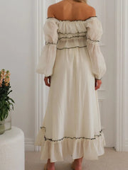 Lantern Sleeve Chiffon Top And A-line Long Skirt Vacation Women Sets 2025 Spring Summer New Ruffle Tee Skirt Summer 2 Piece Set voguable