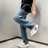 Spring Autumn Korean Style Vintage Straight Leg Jeans Men Harajuku Male Clothes Casual Loose Solid Pockets Pants Zipper Trousers voguable