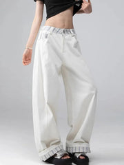 Plaid Patchwork Wide Leg Pants Women Loose Vintage Streetwear Straight Trousers High Waist Hip Hop Bf American Retro Pant New voguable