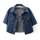 Vintage Cropped Denim Jacket Women Summer Loose Single Breasted Turn Down Collar Short Sleeve Tops Harajuku Casual Jean Jacket voguable