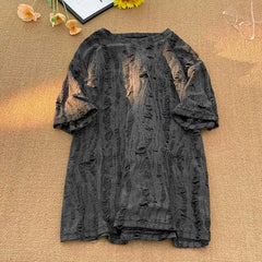 Niche Hollow Hole Short-sleeved T-shirt Men's Street Hip-hop Three-quarter Sleeve Trendy Loose American Couple Fashion Top Urban voguable