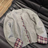 Voguable Plaid Patchwork Knitted Cardigan Women Fall Winter Korean Fake Two Pieces Sweaters Fashion Loose Casual O Neck Long Sleeve Tops voguable