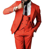 Voguable Bright Orange 3 Piece Men Suits Peak Lapel Costume Homme Wedding Groom Tuxedos Terno Masculino Slim Fit Dress Prom Party Blazer voguable