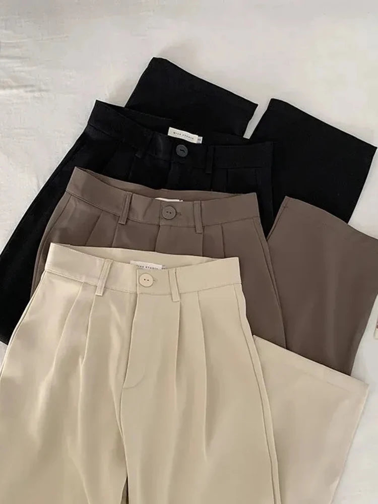 Voguable High Waist Women Suit Pants Fall Straight Office Ladies Korean Fashion Trousers Casual Button Loose Female Black Pants New voguable
