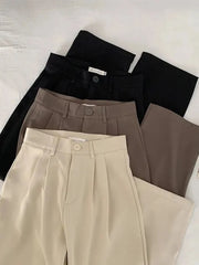 Voguable High Waist Women Suit Pants Fall Straight Office Ladies Korean Fashion Trousers Casual Button Loose Female Black Pants New voguable