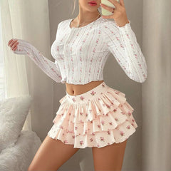 Women's Skirts 2025 Summer Hotsweet Ditsy Floral Mini High Waist A-Line Layered Dating Skirts voguable