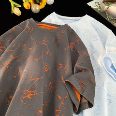 Men Loose Fit Cotton T Shirt Round Neck Breathable Rose Flower Print Tee Summer Casual Streetwear Soft Comfortable Trendy 2024 voguable