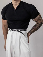 Voguable American Style Hard Man Color Ice Silk Shirt Muscle Men Slim Short Sleeve Workwear T-Shirt Tight Sleeve Casual Gol... voguable