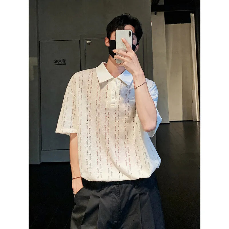 Mens Summer Short Sleeve Loose Fit Casual polo men Trendy Hollow Out Design Streetwear Fashion Top New Stylish Mesh Tee POLO voguable