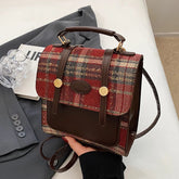 Girls Vintage Hundred Handbag English Style Ladies Casual Plaid Small Backpack with Good Guy Pendant Decoration voguable