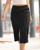 Voguable Summer New Women's Casual Style Commuting Asymmetric Collar Ribbed Top and Split Skirt Set voguable