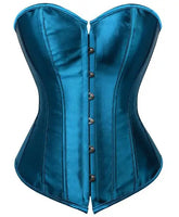 Voguable New Women Satin Sexy Bustier Top Vintage Lace up Boned Bridal Corset Overbust Brocade Plus Size White Blue Korsett voguable