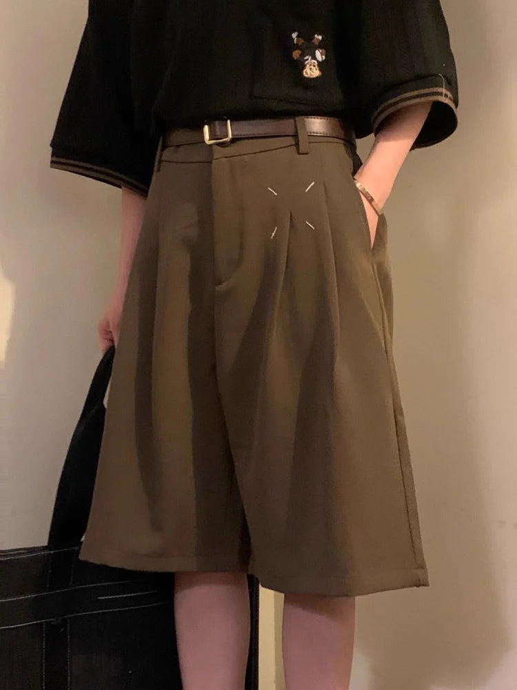 Summer Japanese Retro Simple Solid Color Casual Trousers Men Women Loose Wide-leg Shorts Fashionable and Trendy Five-point Pants voguable