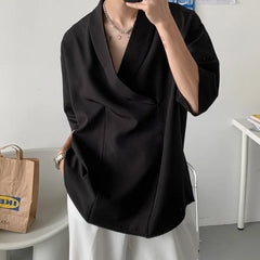 Voguable Summer Black White Pullover Shirt Men Fashion Oversized Casual Shirt Men Korean Loose Short Sleeve Shirts Mens Dress Shirt M-2XL voguable