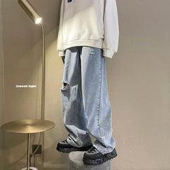 Men's Denim Pant Stretch Ripped Hole Straight Jeans For Men High Street Biker Trousers gotmes-shop