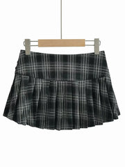 Chu Sau beauty 2024 Women New Fashion Preppy Style Plaid Printed Pleated Mini Skirt Hot Sweet Low Waist Sexy Super Short Skirts voguable