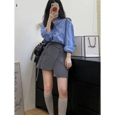 Voguable Autumn Korean College Style Blue Striped Shirt for Women Loose Versatile Chic Atmosphere voguable