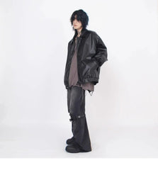 Japanese Street Hot Casual Jacket American Fashion Loose Versatile Lazy Style Spring Autumn Leather Jacket Long-sleeved Coat Men voguable