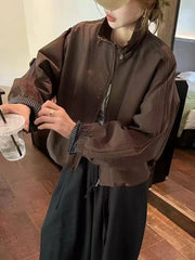 Harajuku Y2K Baseball Jacket Women Loose Vintage Plaid Patchwork Short Coat Streetwear Long Sleeve Vintage American Bf Tops voguable