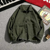 Japanese Cargo Retro Jacket Men 2025 Spring Loose Large Size Army Green Denim Jacket Preppy Trendy High-end Simple Jacket Chic voguable