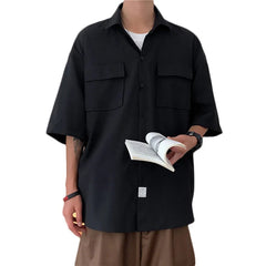 Summer Short Sleeved Shirt Men Pocket Casual Shirt Men Japanese Streetwear Loose Ice Silk Shirts Mens White Shirt Plus Size 4XL voguable