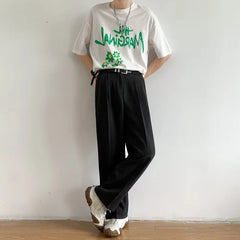 Brown Black Suit Pants Men Fashion Social Mens Dress Pants Korean Loose Straight Wide Leg Pants Mens Office Formal Trousers voguable