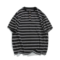 Men Cotton T Shirt Breathable Comfort Round Neck Button Striped Summer Casual Soft Lightweight Streetwear Fashion Cotton Tee Top voguable